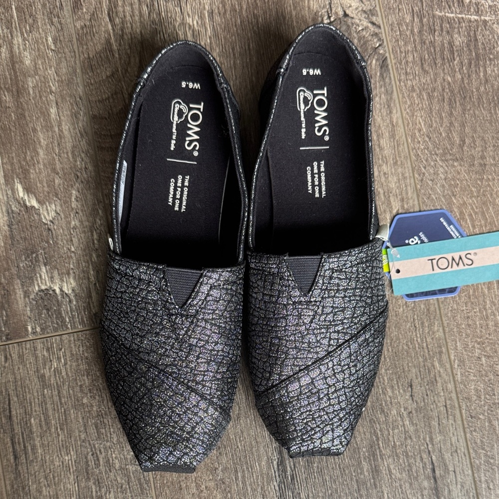 TOMS Black Glitter Flats